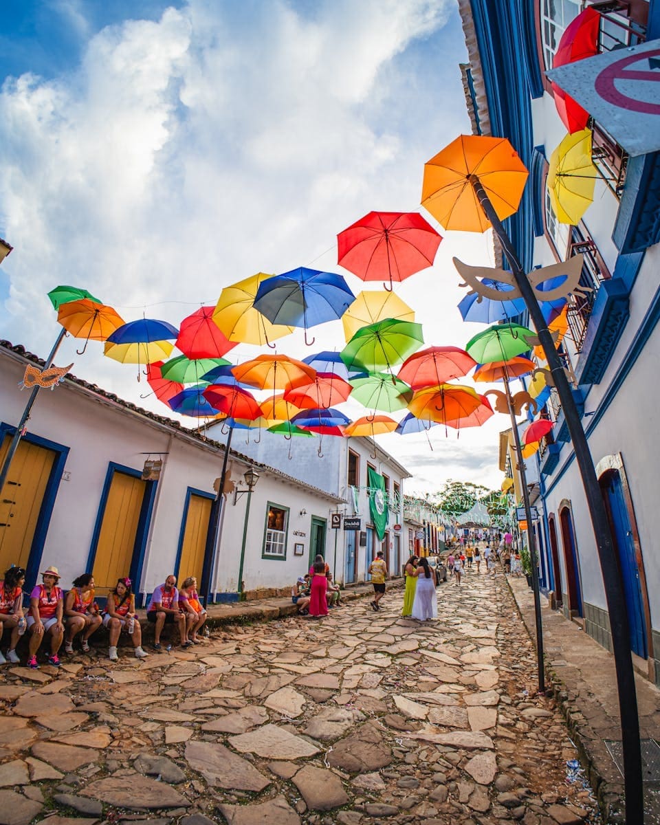 Colorful Umbrellas Hung over the Street